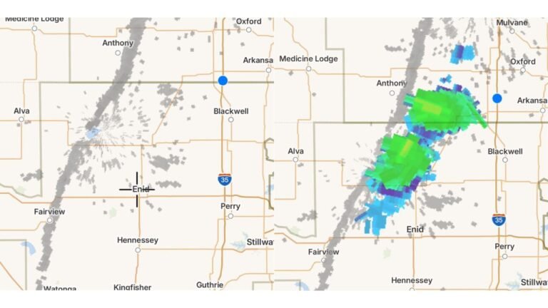 Supercells Explode Along the Kansas-Oklahoma Border as the Cap Breaks and 45000-Foot Storms Erupt Near Enid and Blackwell in Minutes