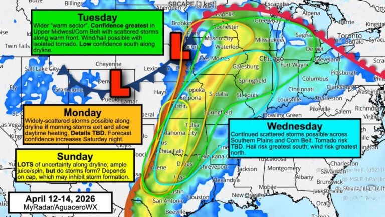 Texas Oklahoma Kansas To Chicago And Milwaukee Face Conditional Severe Storm Threat With Tornado Risk And Large Hail Potential April 12 Through April 14