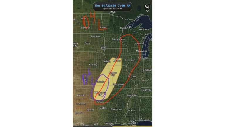 Thursday April 23 Severe Weather Setup Takes Shape as Oklahoma City and Wichita Face the Strongest Threat While Eastern Minnesota and Wisconsin Enter the Risk Zone
