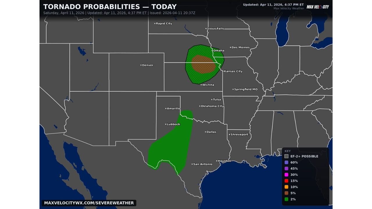 Tornado Threat Increases Across Kansas and Nebraska This Afternoon as a Dangerous Rotating Storm System Puts Omaha, Wichita and Kansas City on Alert for Strong Tornadoes Through This Evening