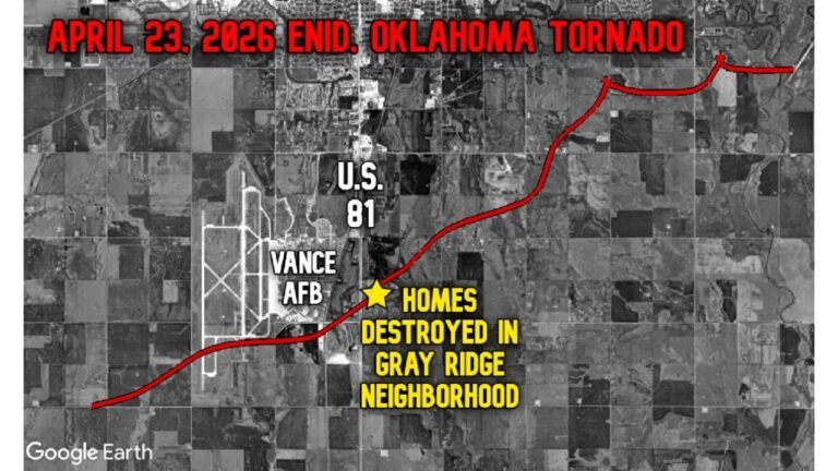 Violent Tornado Destroys Homes Near Vance Air Force Base South of Enid, Oklahoma as Damage Survey Begins