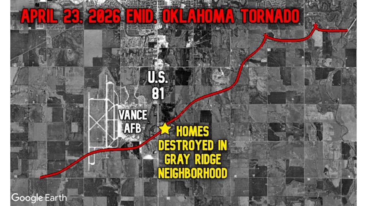 Violent Tornado Destroys Homes Near Vance Air Force Base South of Enid, Oklahoma as Damage Survey Begins