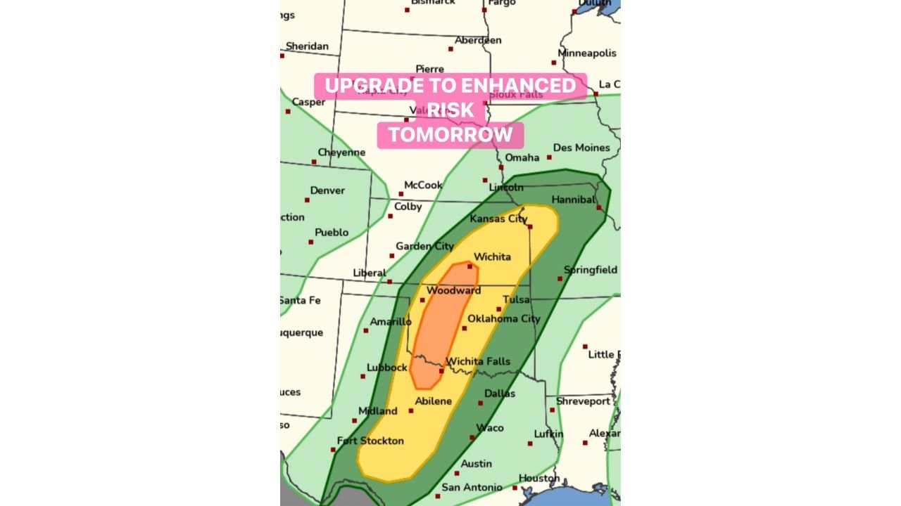 Western Oklahoma, Southern Kansas and Northwest Texas Face Enhanced Risk of Gorilla Hail and Evening Tornadoes as Supercells Target Wichita Falls, Oklahoma City and Wichita After 4 PM Wednesday