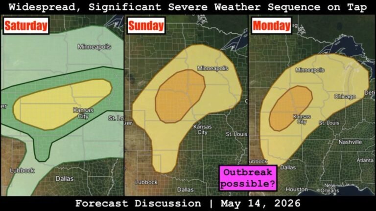 Kansas City, Minneapolis and Chicago Face a Three-Day Severe Weather Sequence Saturday Through Monday With a Possible Outbreak on Monday