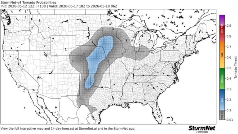 Kansas, Missouri and Illinois Face a Long Range Tornado and Severe Storm Threat Detected for Sunday May 17