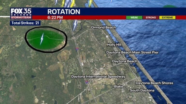 Rotating Thunderstorm Tracks Toward Daytona Beach Florida With Funnel Cloud Possible and Tornado Warning in Effect Through Early Evening