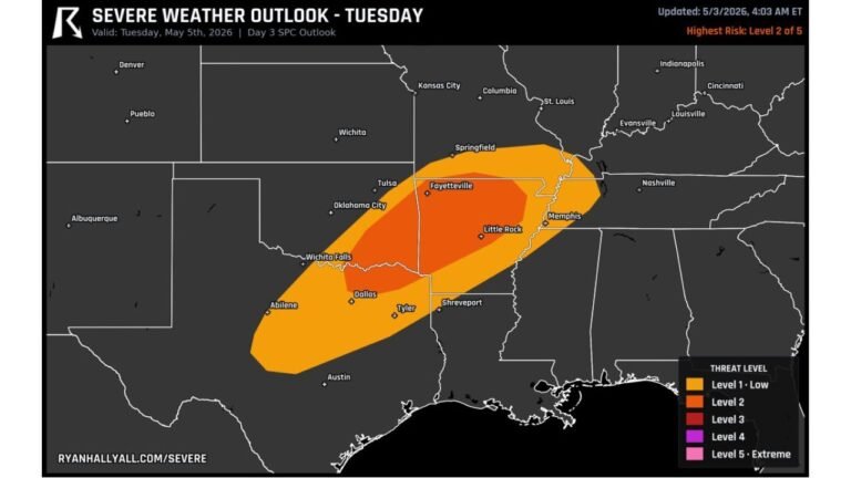 Severe Storms With Large Hail, Damaging Winds and Tornadoes Target Arkansas, Texas and Missouri Tuesday Evening