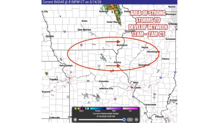 Strong Storms Set to Develop Overnight Across Missouri and Illinois Between Midnight and 2 AM Targeting the I-70 Corridor
