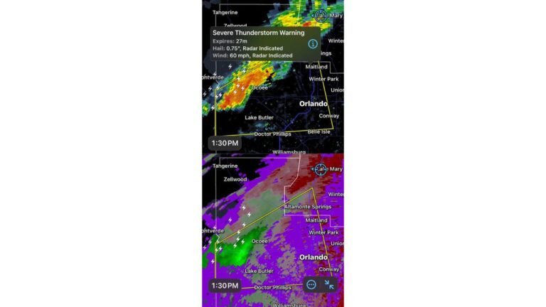 Unexpected Supercell Triggers Severe Thunderstorm Warning West of Orlando With 60 MPH Winds and Tornado Risk if Storm Grows