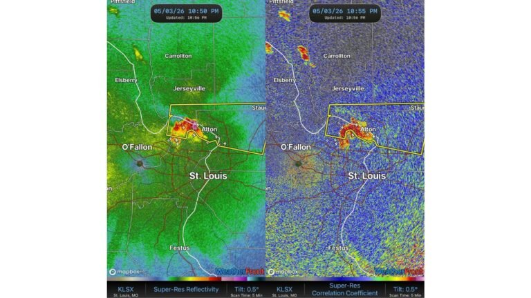 What Looks Like Widespread Rain Around St. Louis on Radar Is Actually Bugs and Bats With One Real Severe Storm Near Alton