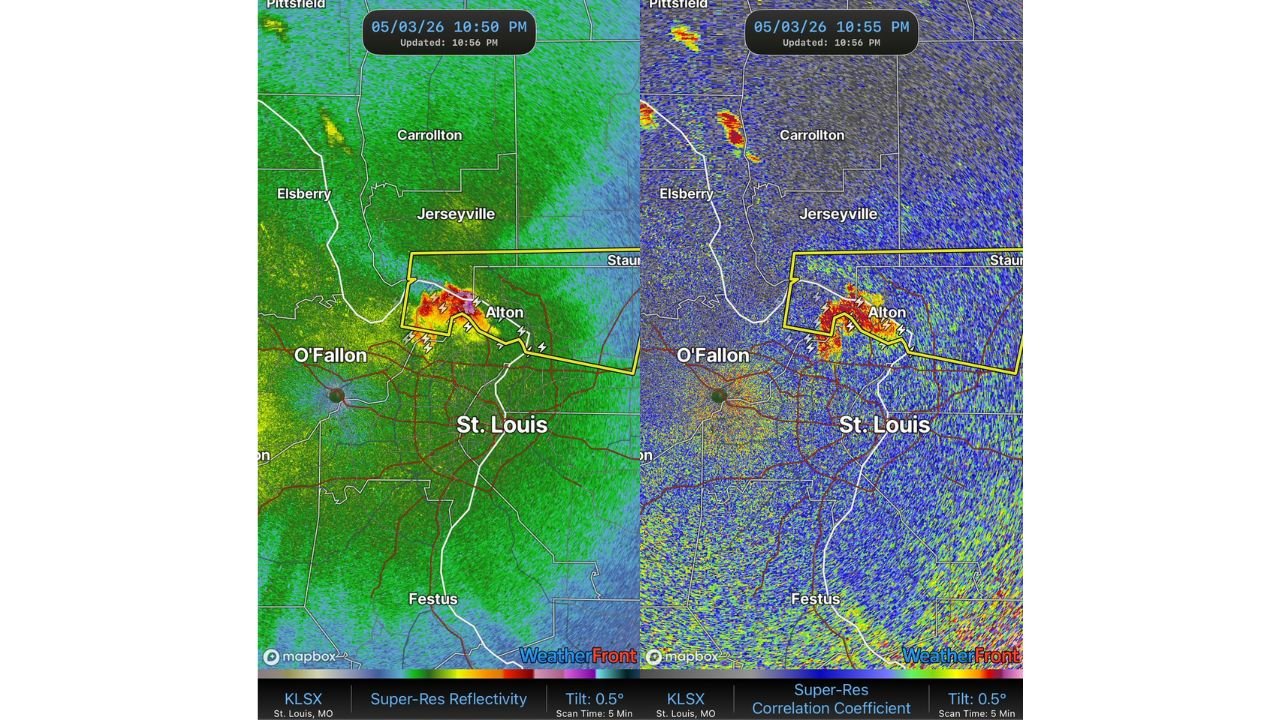 What Looks Like Widespread Rain Around St. Louis on Radar Is Actually Bugs and Bats With One Real Severe Storm Near Alton