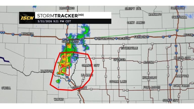 Rotating Storms Near Sioux Falls Threaten Southeast South Dakota and Northwest Iowa With Tornadoes Possible for the Next 1 to 2 Hours