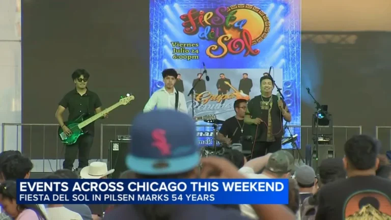 Crowds gather in Chicago's Pilsen neighborhood for Fiesta del Sol with food stands and festival activity