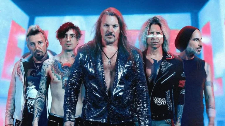 Fozzy performing in footage from the music video for their single I Know Evil