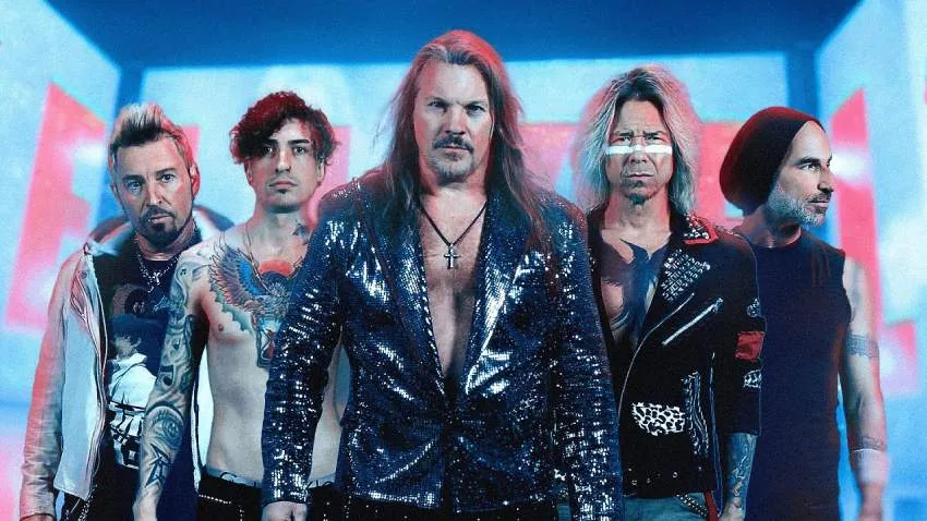 Fozzy performing in footage from the music video for their single I Know Evil