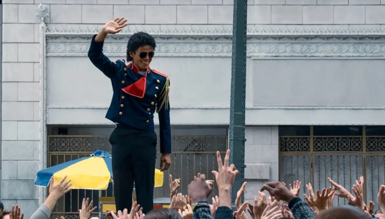 A promotional image for the biopic Michael showing the Jackson 5’s early Chicago-era story