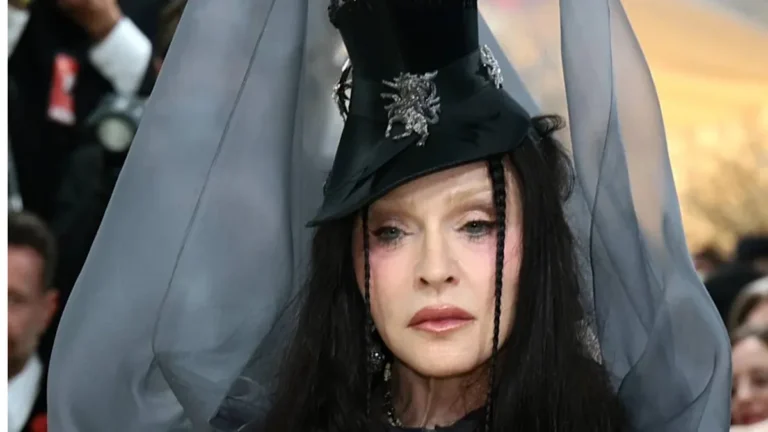 Madonna in a black Saint Laurent gown and ship-topped hat at the 2026 Met Gala
