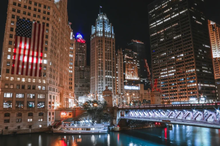 Fireworks over the Chicago skyline during Fourth of July celebrations