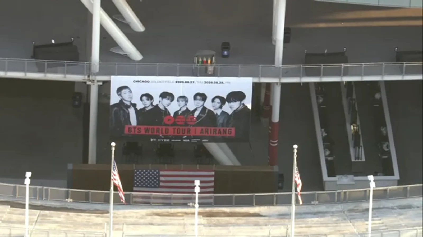 Fans line up outside Soldier Field ahead of the BTS concert in Chicago