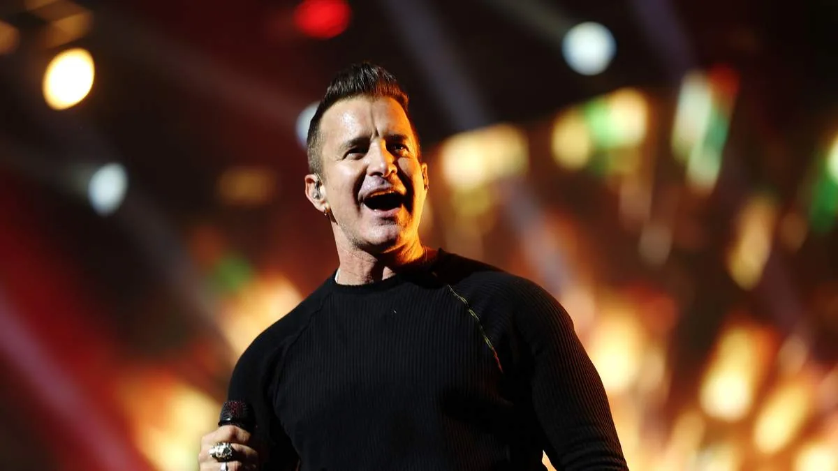 Concert stage at an outdoor amphitheater after a severe weather alert interrupted a show