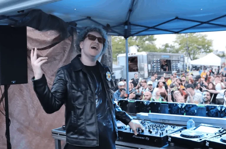 Festival crowd dancing at an outdoor Chicago-area music event