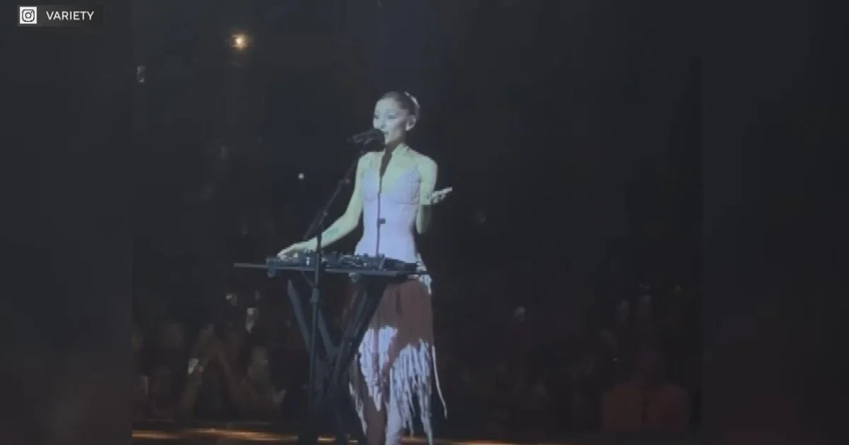 Ariana Grande performing onstage during her Eternal Sunshine Tour concert in Chicago
