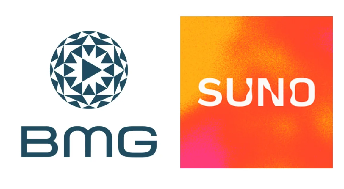 BMG and Suno logos representing a new AI music licensing alliance
