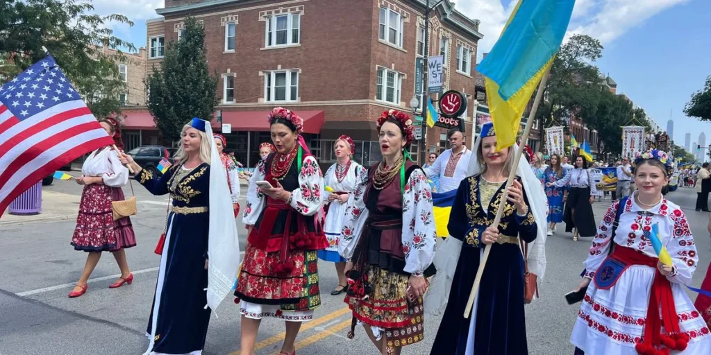 Chicago’s Ukrainian Community Marks Independence Day Weekend With a Unity March, Flowers, Flags and Calls to Support Ukraine as the War With Russia Grinds On