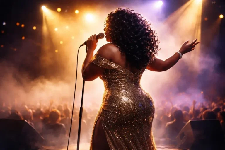Jill Scott performing live on stage at The Chicago Theatre in Chicago