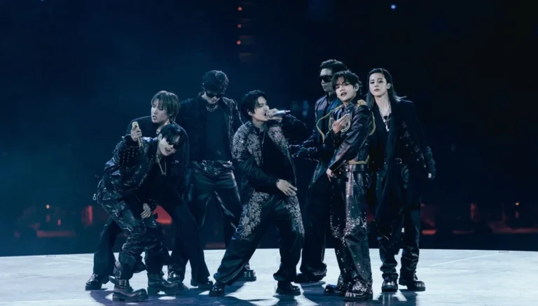 BTS performing at SoFi Stadium during the Arirang world tour in Los Angeles