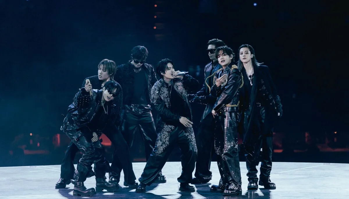 BTS performing at SoFi Stadium during the Arirang world tour in Los Angeles