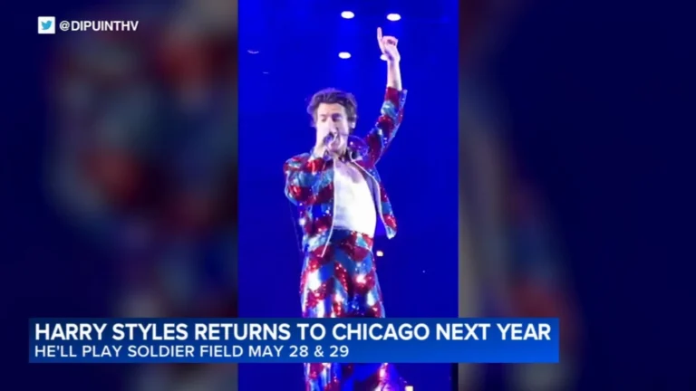 Harry Styles tour announcement promoting two May 2026 concerts at Soldier Field in Chicago