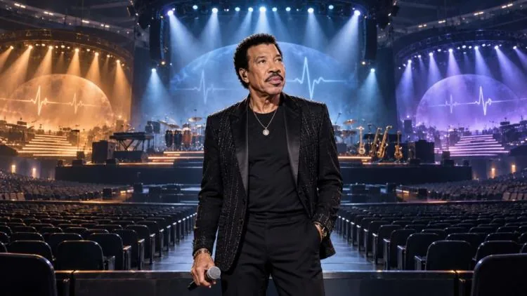 Lionel Richie performing onstage with Earth, Wind & Fire during a tour appearance