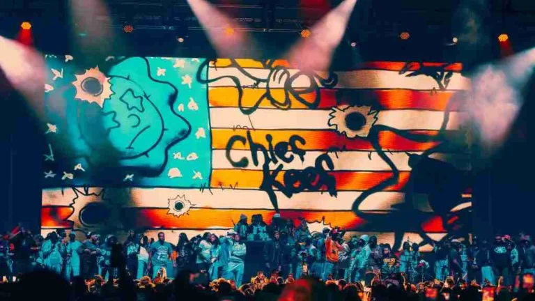 Chief Keef performing at Huntington Bank Pavilion in Chicago with fans packed in front of the stage