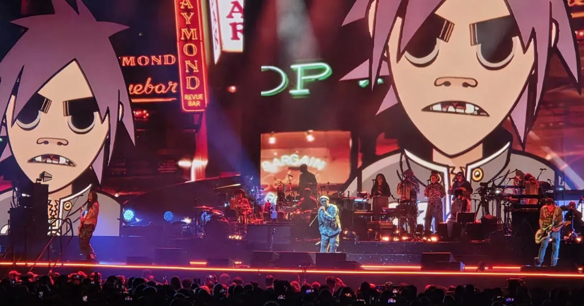 Gorillaz performed its first Cleveland concert at Rocket Arena with animated band members on screens above the stage