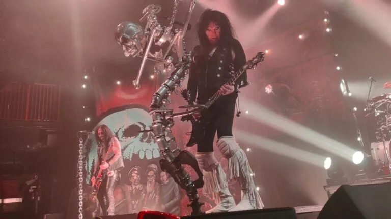 W.A.S.P. performs onstage at House of Blues in Boston with dramatic lighting and a large microphone stand